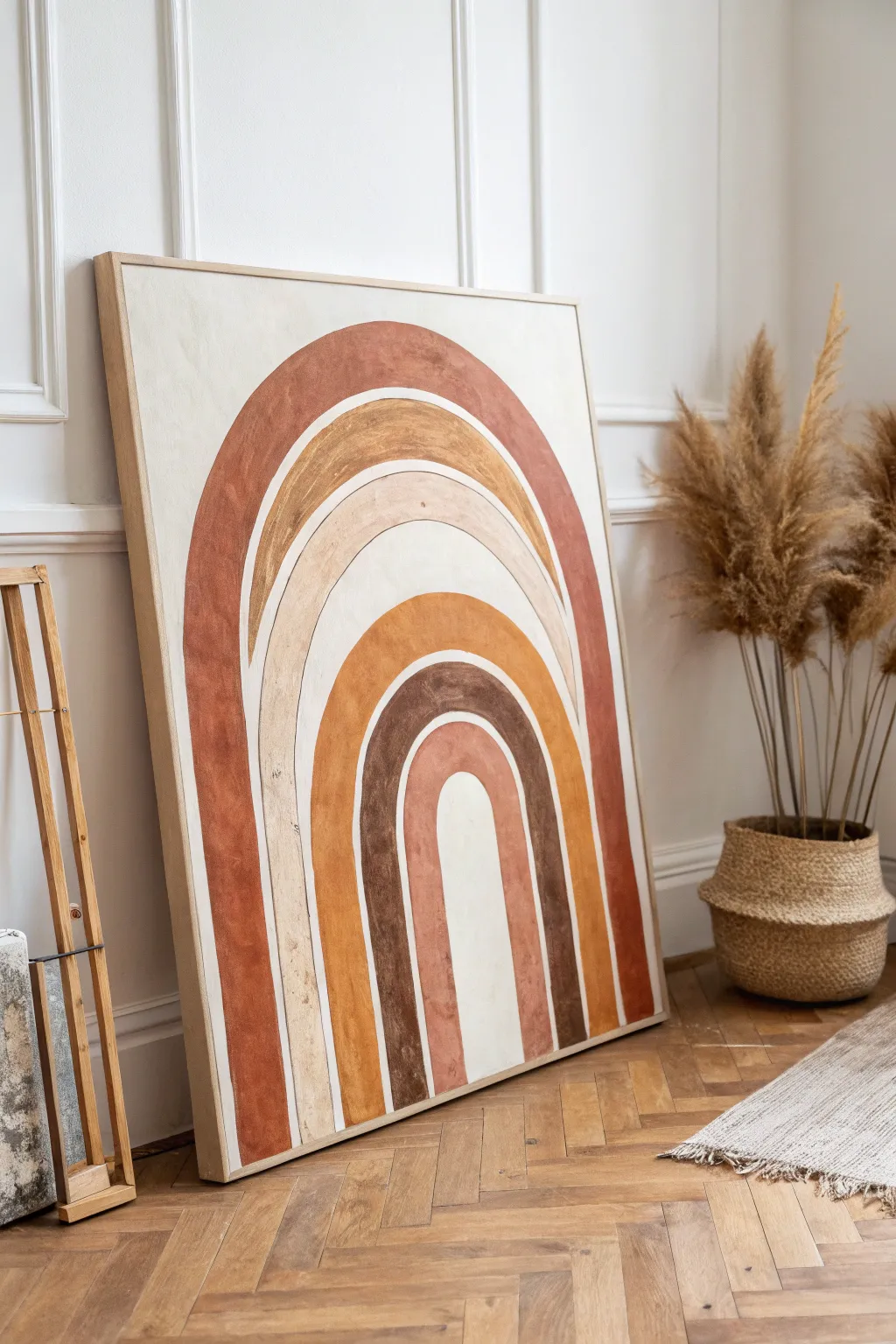 Easy giant arch painting in earthy tones for bold minimalist wall impact with crafted charm
