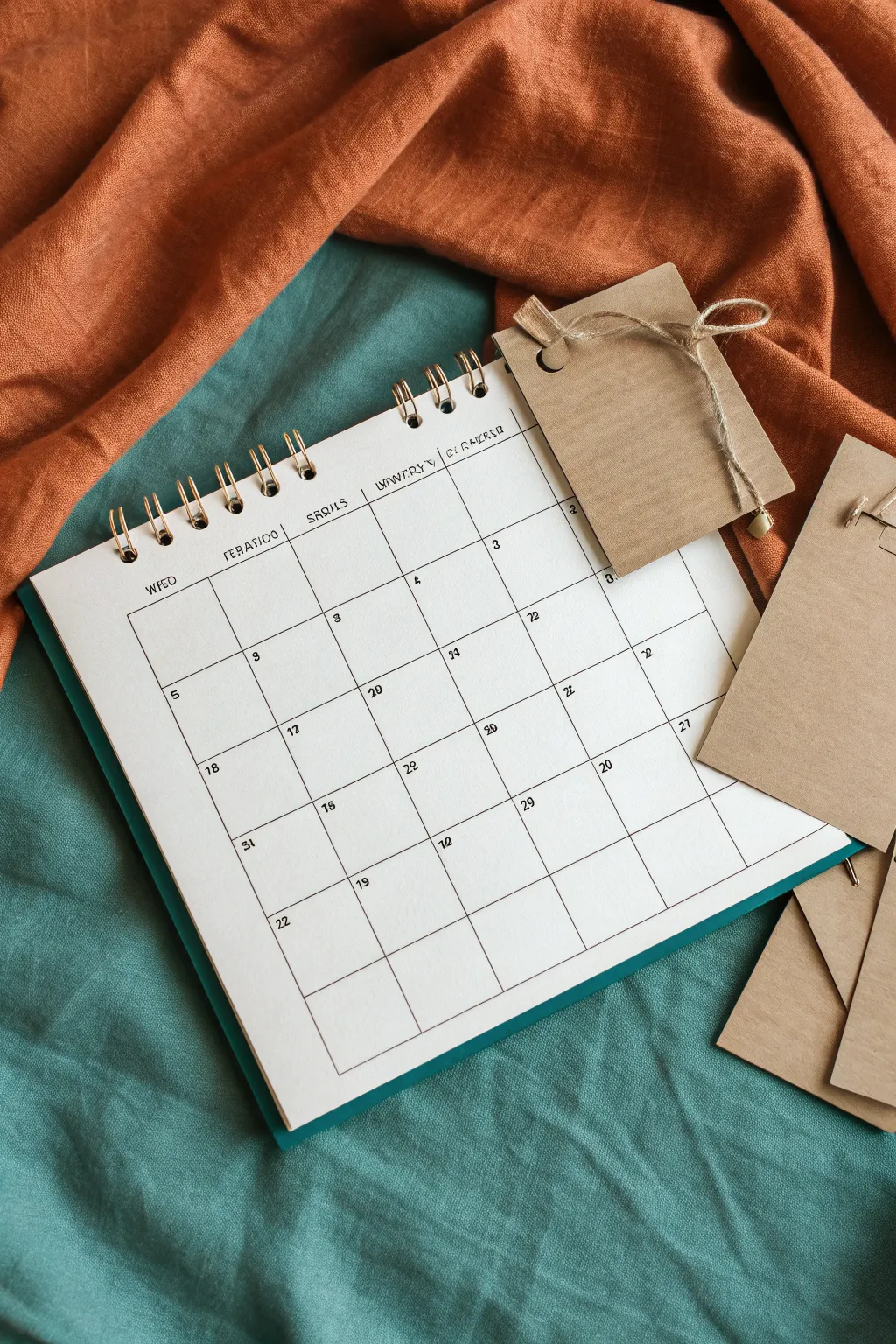 Minimal calendar doodle with lift-up paper flaps for secret notes, clean lines and bold accents