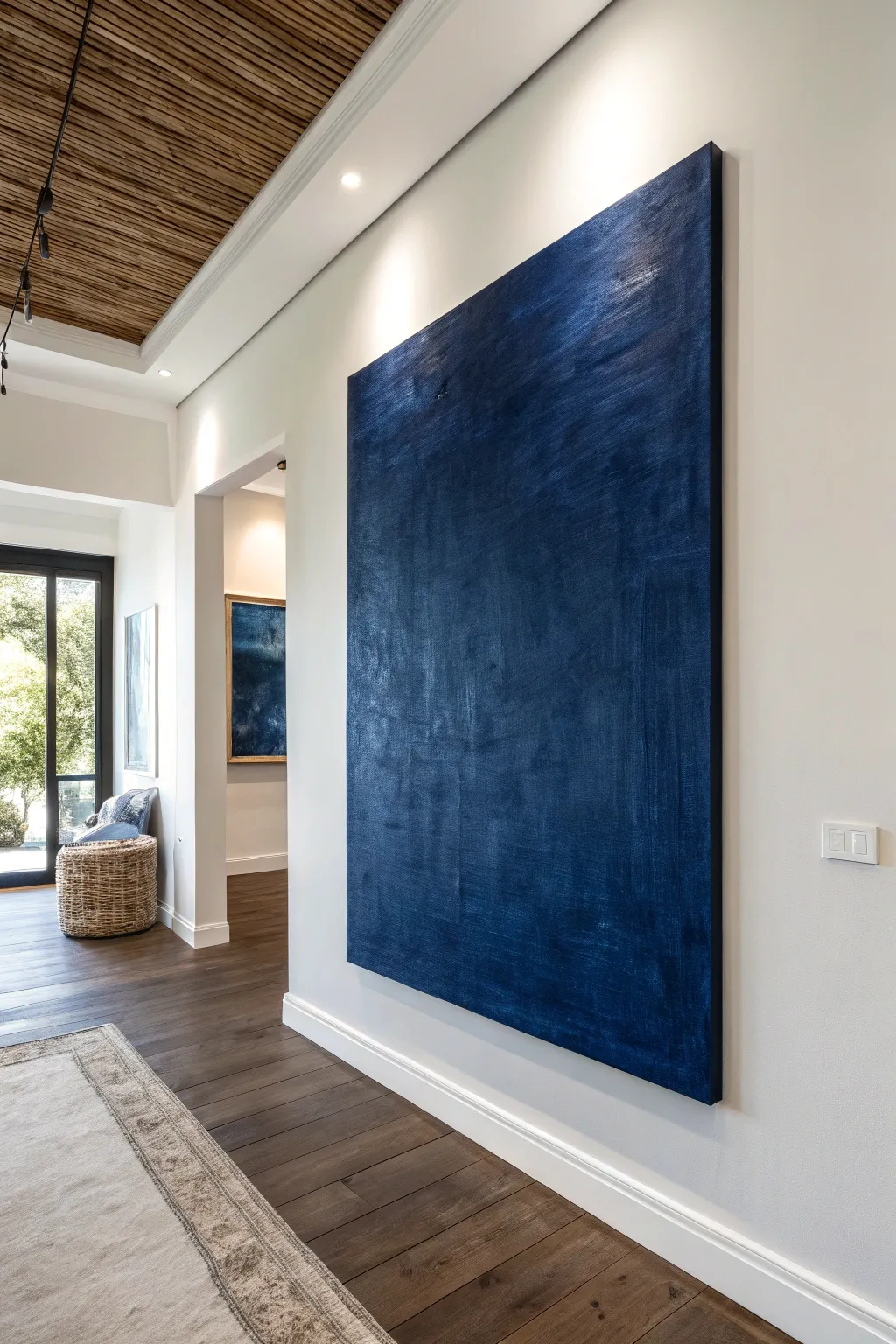 Matte meets gloss in deep navy: a minimalist abstract canvas that changes with the light.