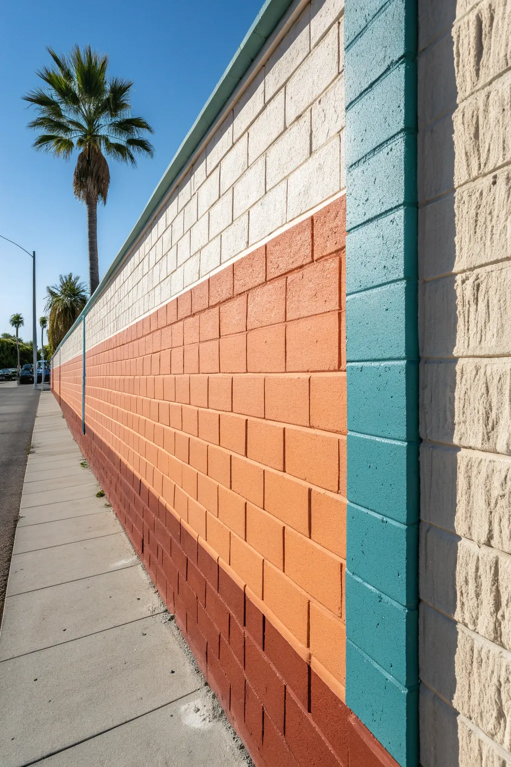 Trompe loeil shadows turn a simple cinder block wall into a bold, dimensional statement.