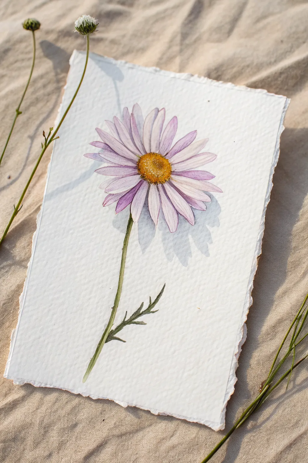 Unexpected color-shift daisies: lavender, mint, and cream petals with a warm golden center