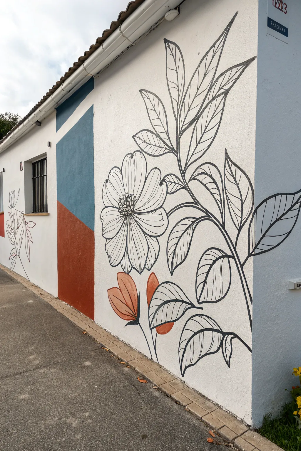Oversized florals in loose lines for a bold, minimalist wall moment with boho warmth