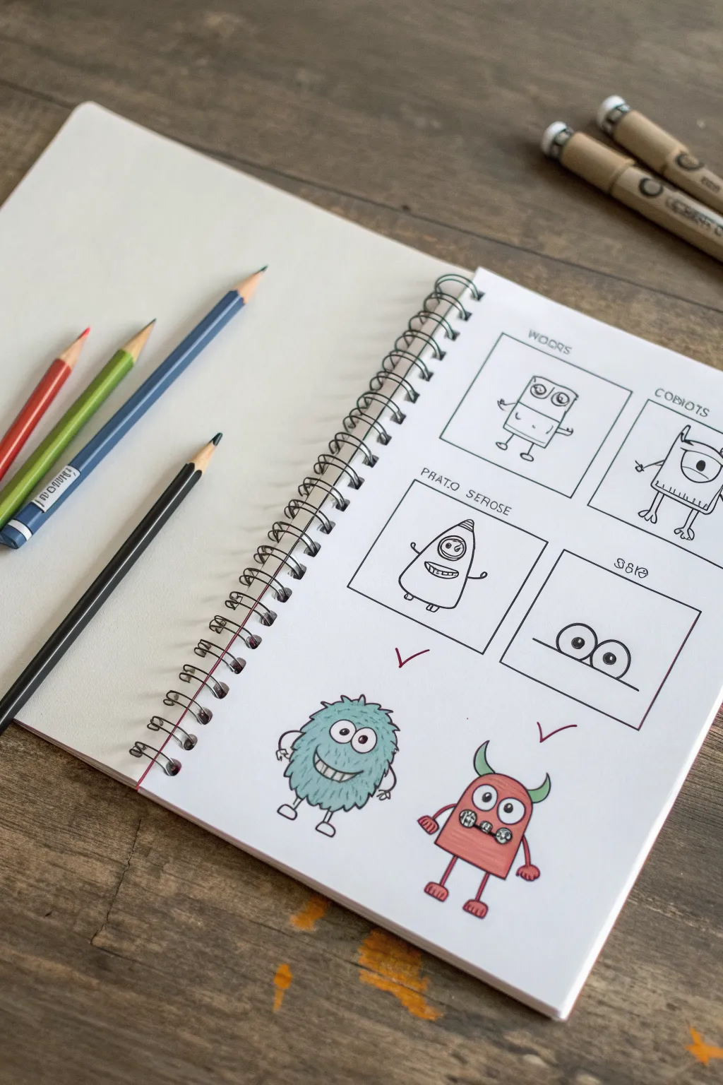 Mix-and-match monster drawing sheet: one base, endless cute combos in bold minimalist color.