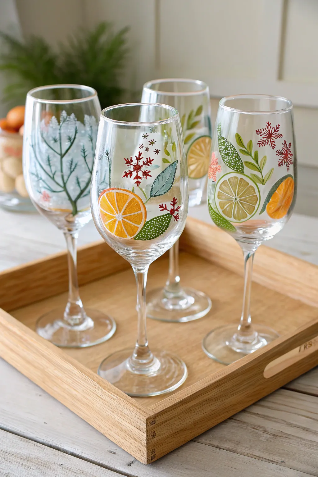 Seasonal DIY wine glass set: four hand-painted designs, gift-ready and beautifully coordinated