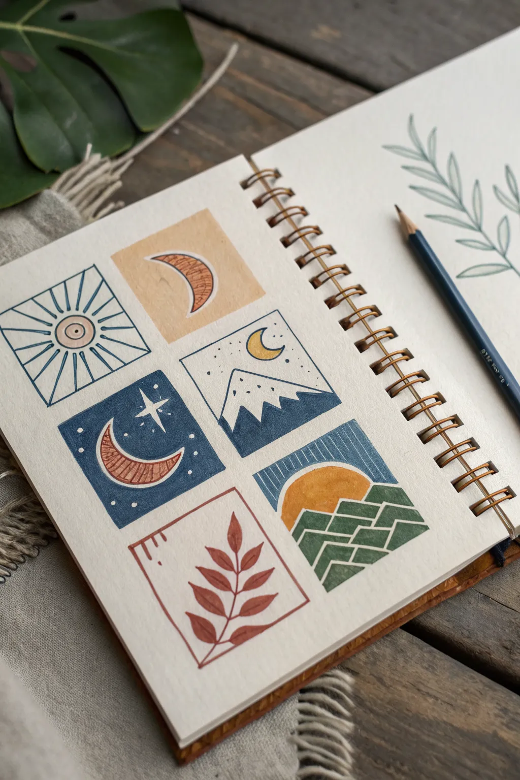 Mini tape-bordered paint sketches turning simple pencil doodles into bold color studies.