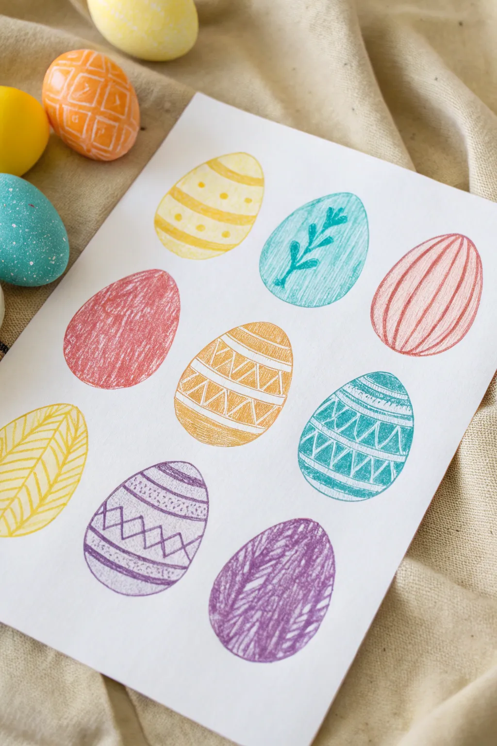 Bright crayon egg rubbings with playful textures, a simple toddler Easter art idea to try today