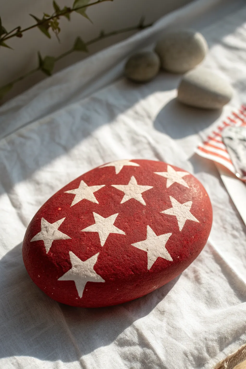 Crisp negative-space star cutouts on a bold red rock for an easy patriotic DIY