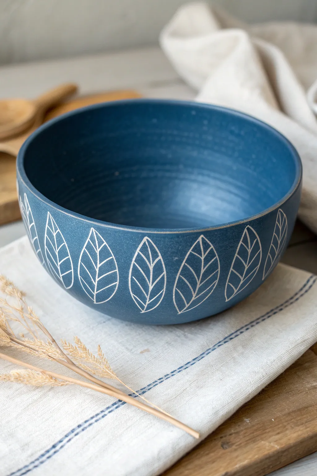 Try sgraffito: scratch simple leaves into a bold slip-coated bowl for instant handmade charm.