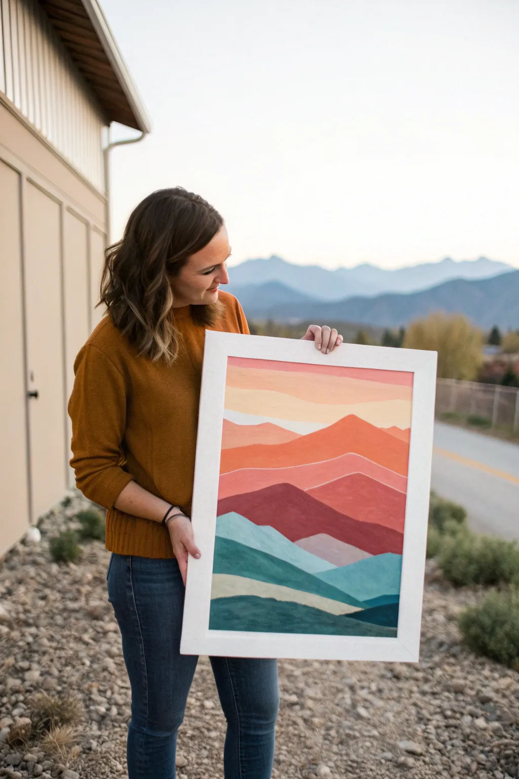 Try color-block mountains and a dreamy gradient sky for an easy modern abstract landscape.