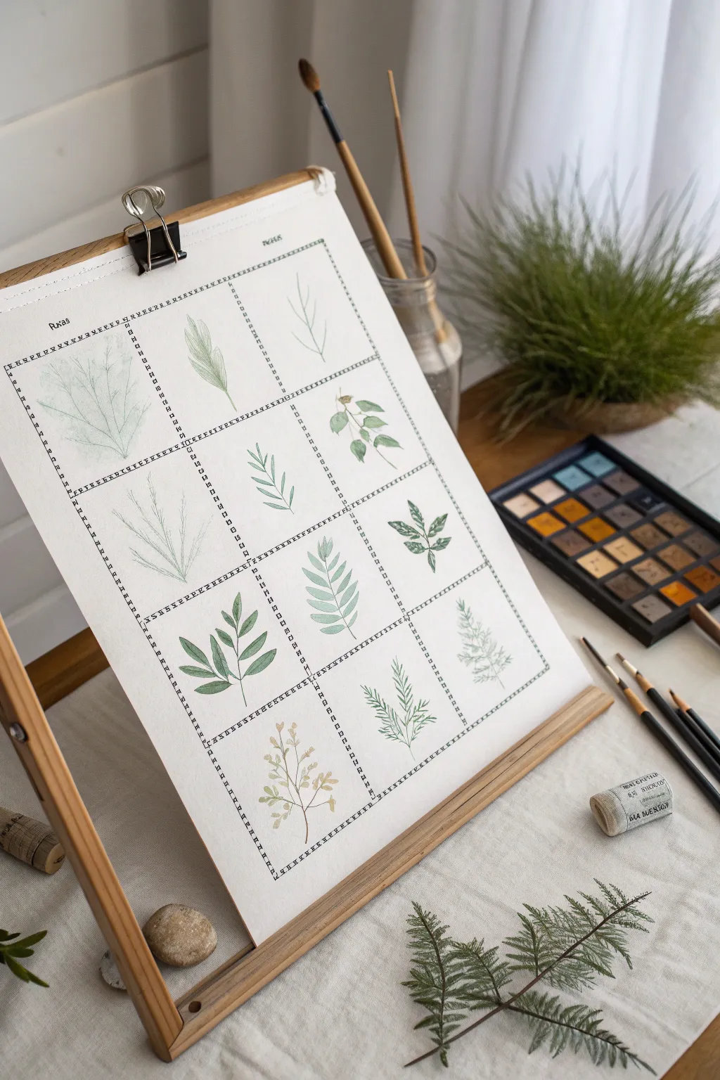 Minimal fan brush stroke sampler page with bold boho color accents and clean studio spacing