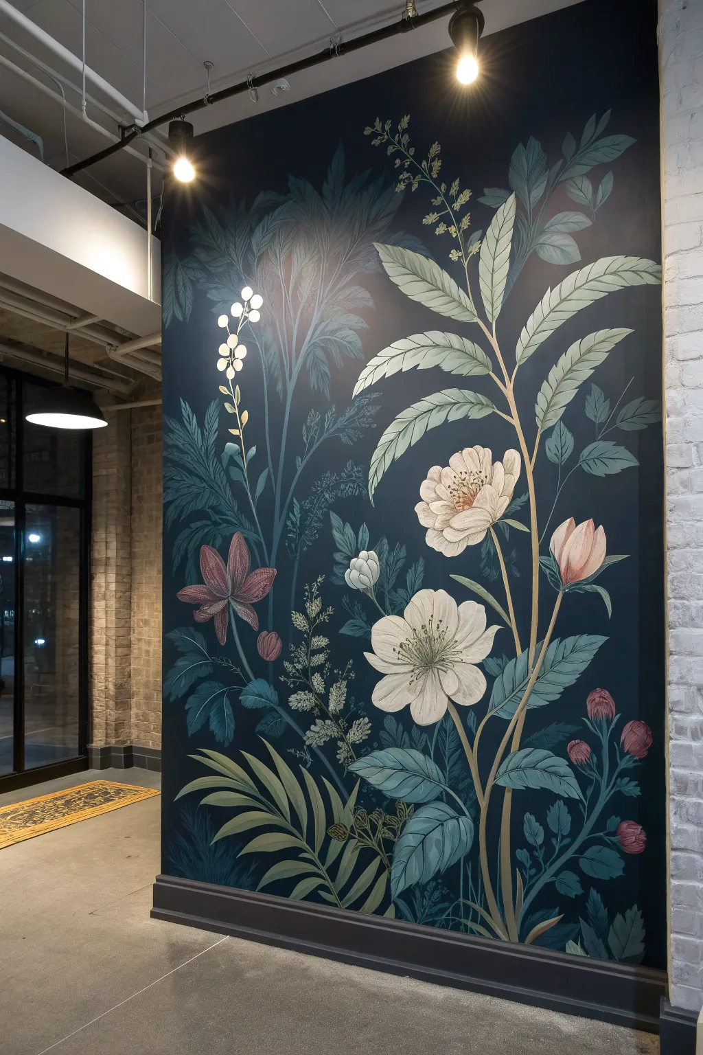 Moody night garden florals with subtle glow accents for a dreamy statement wall after dark