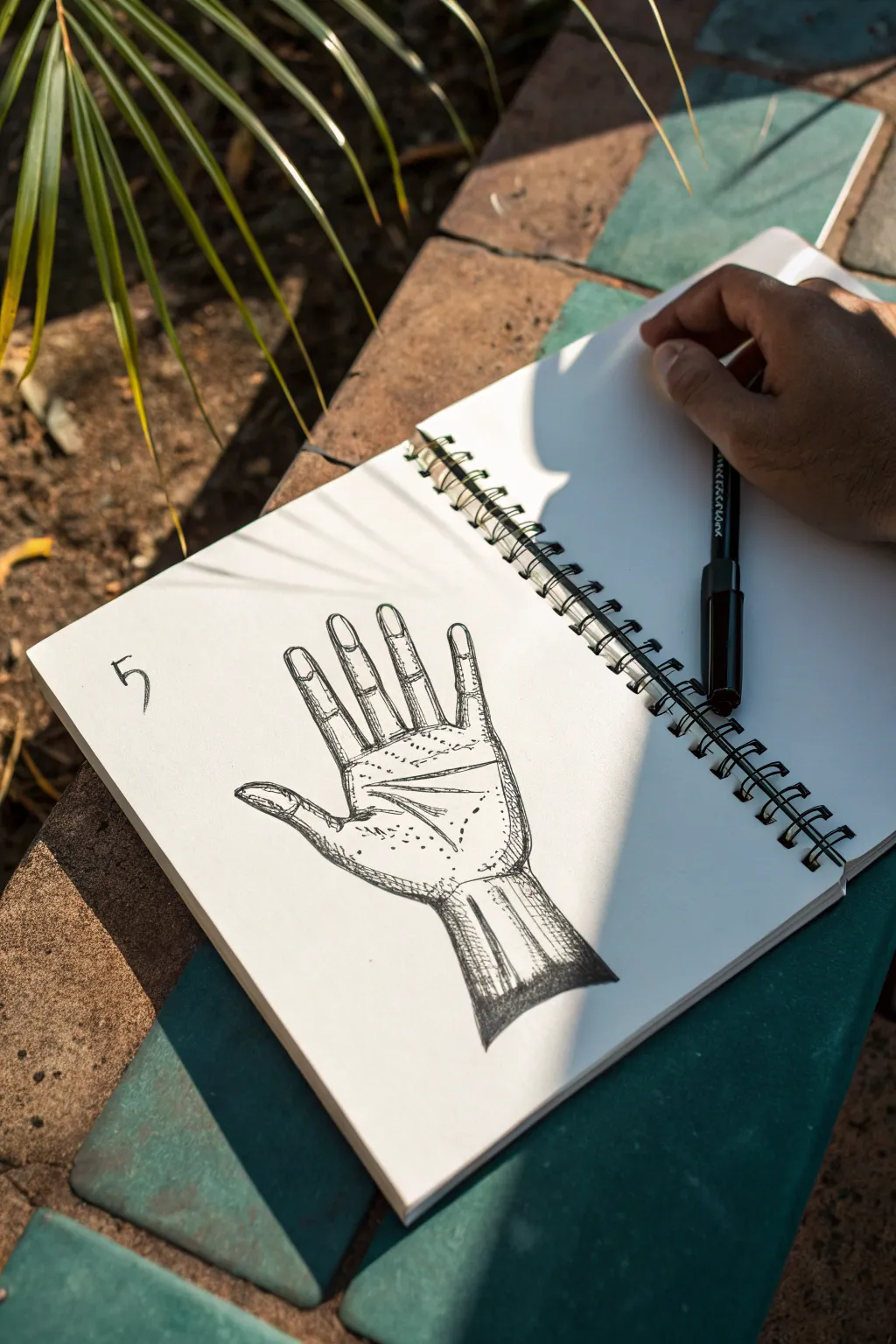 Bold contour bands wrap across a hand sketch for a striking 3D illusion on clean white paper