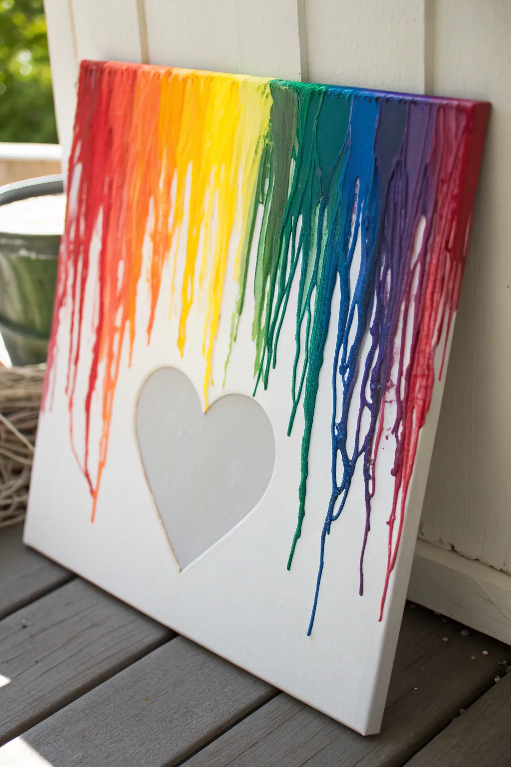 Brighten your space with this vibrant melted crayon heart canvas. Simple, bold, and beautiful.
