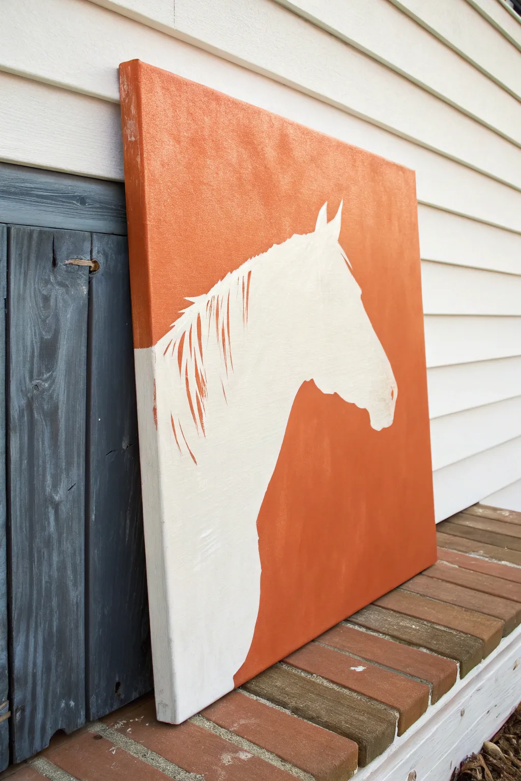 Crisp negative space horse on a bold modern background, airy, minimal, and handmade