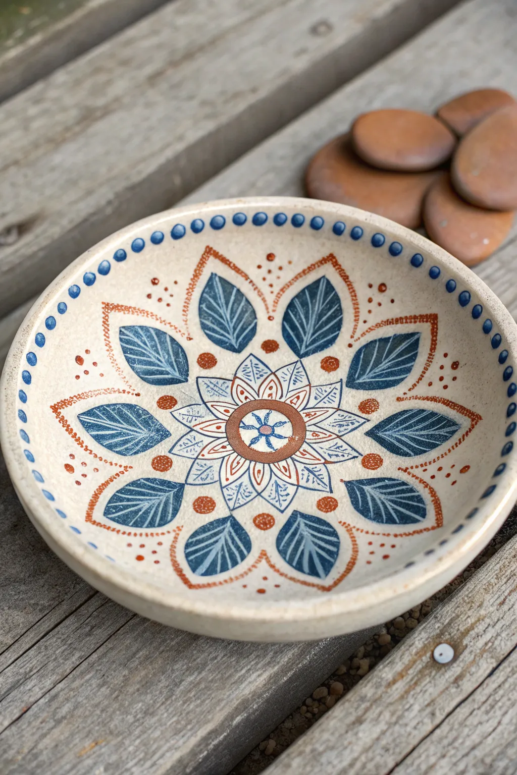 Raised dot mandala jewelry dish idea with bold contrast and sculptural texture in Nordic light