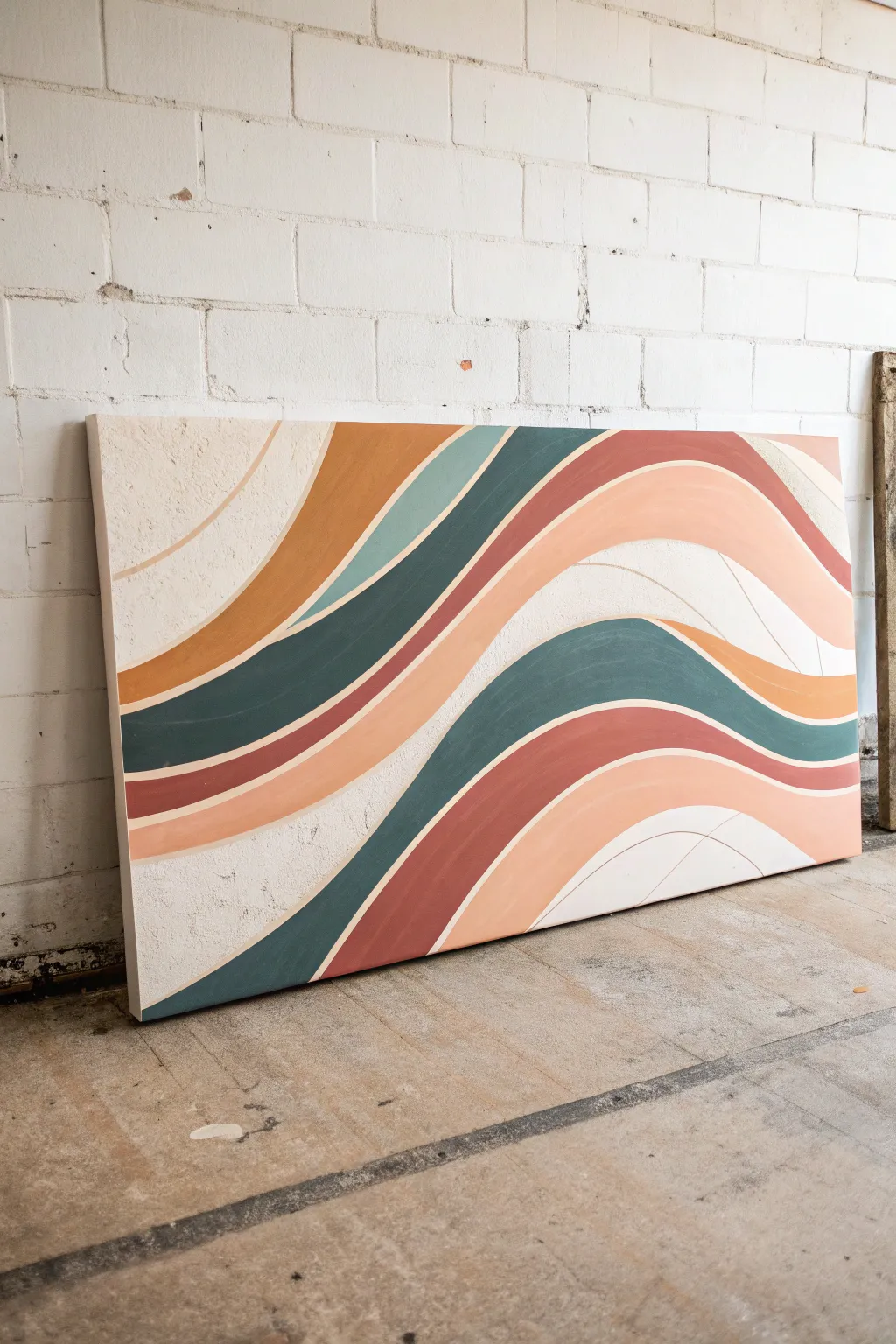 Long canvas art idea: topographic contour lines with bold, calming color bands