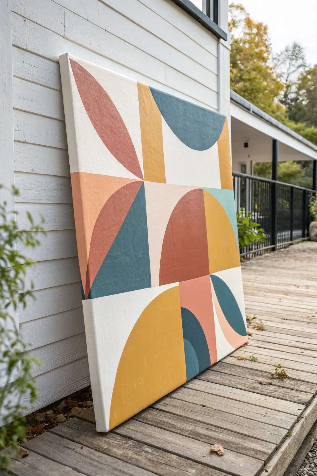 Mid-century masking magic: bold color blocks and crisp white cutouts for modern calm.