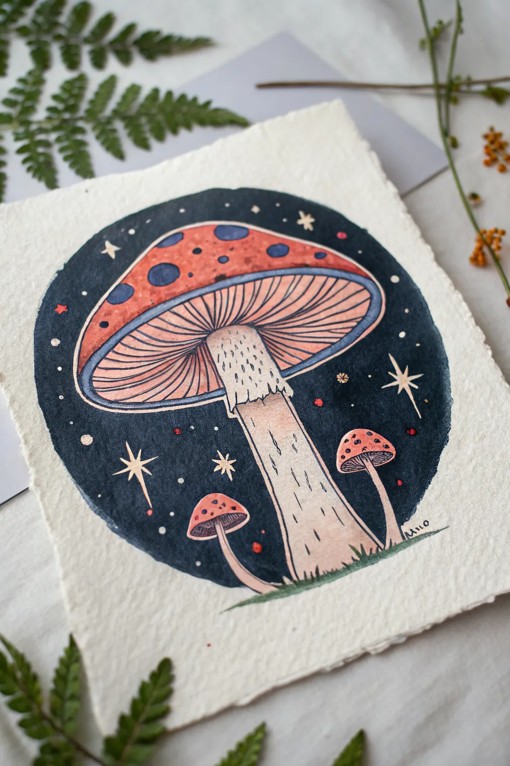 Fungal portal mushroom: swirling gills and starry eyes in bold, minimal weirdcore contrast