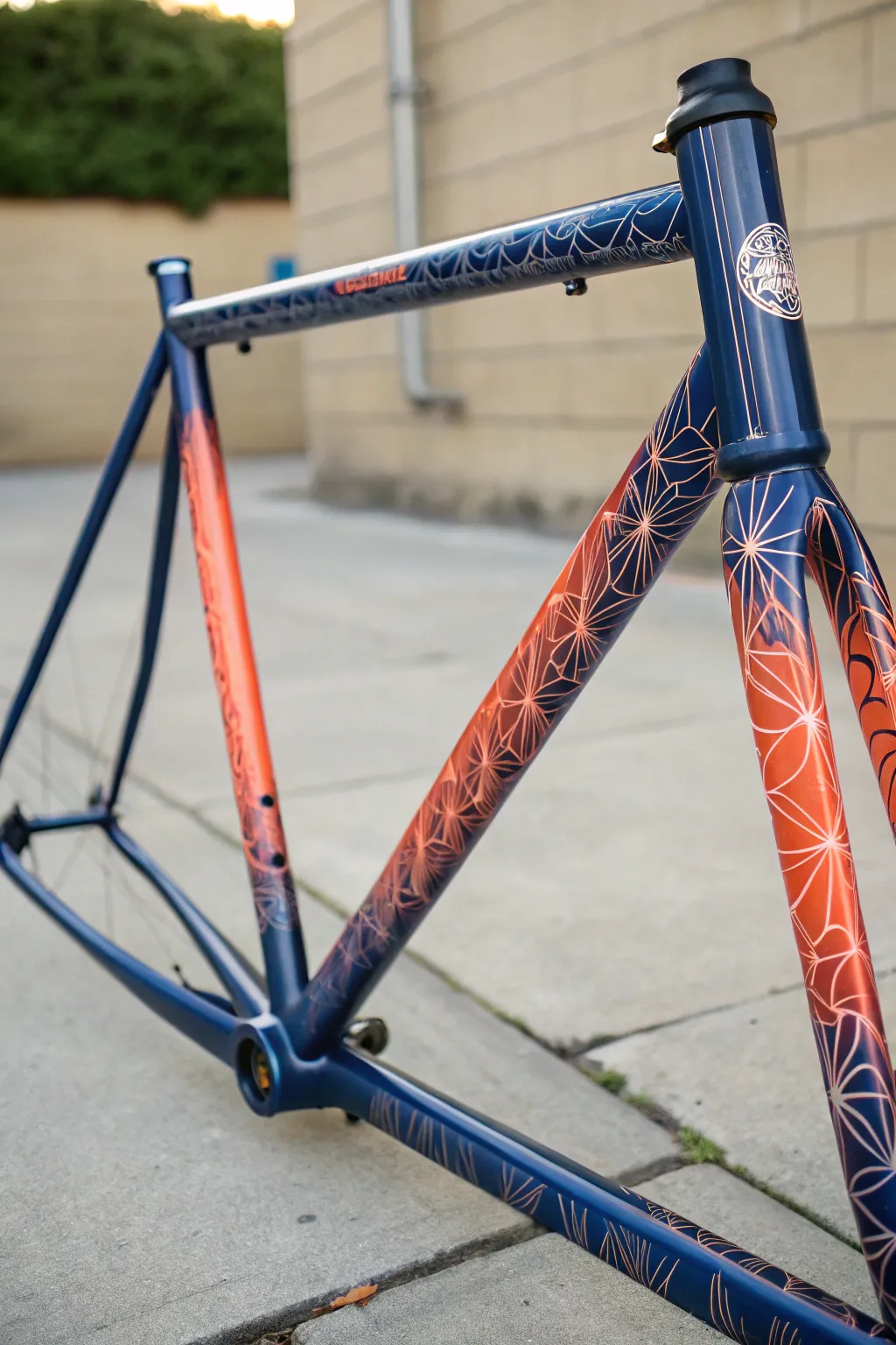 Bold gradient bike frame with delicate topographic map lines for modern, boho-minimal color ideas