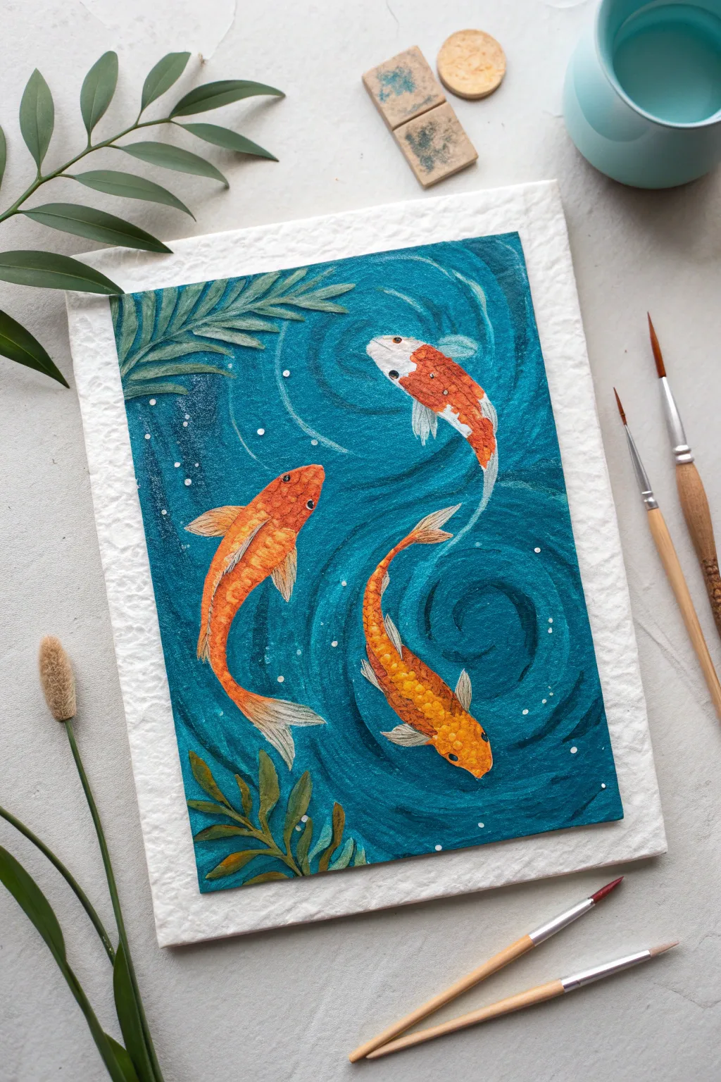 Paint your own serenity. This bold, minimalist koi pond is perfect for beginners.