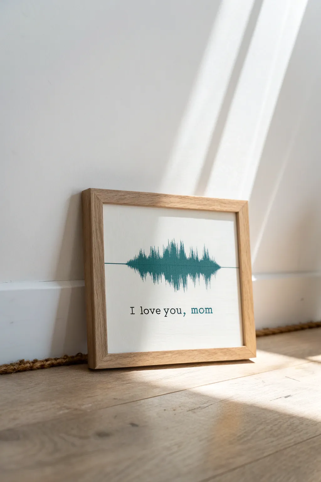 Minimal soundwave art says I love you, Mom in one heartfelt line, perfect DIY gift.