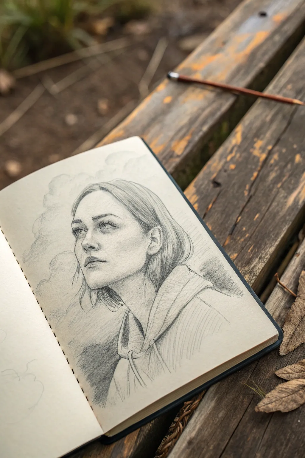 Surreal double-exposure portrait background: clouds and topo lines for a moody twist