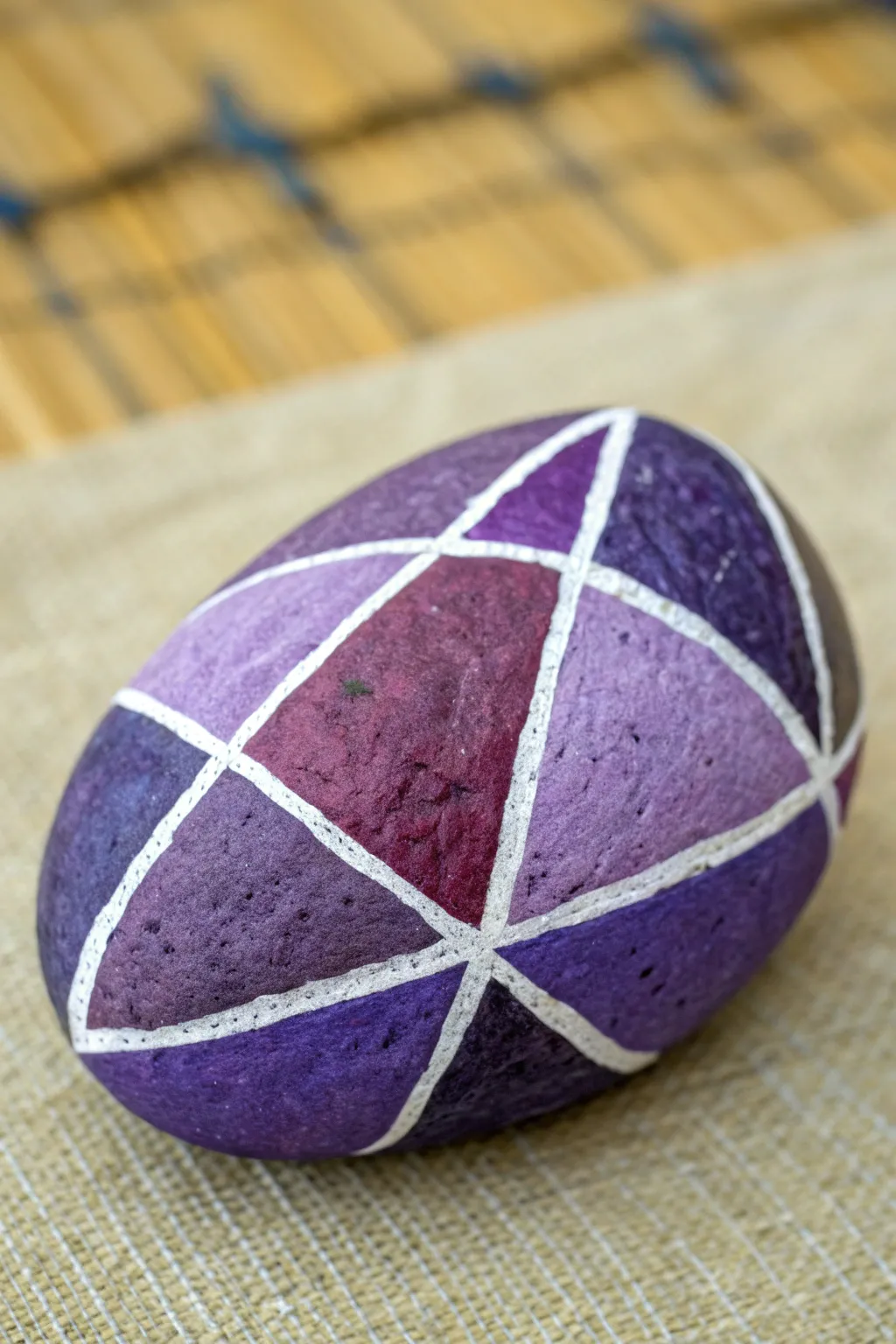 Abstract purple color-block rock with crisp white lines, minimalist Scandinavian boho vibe