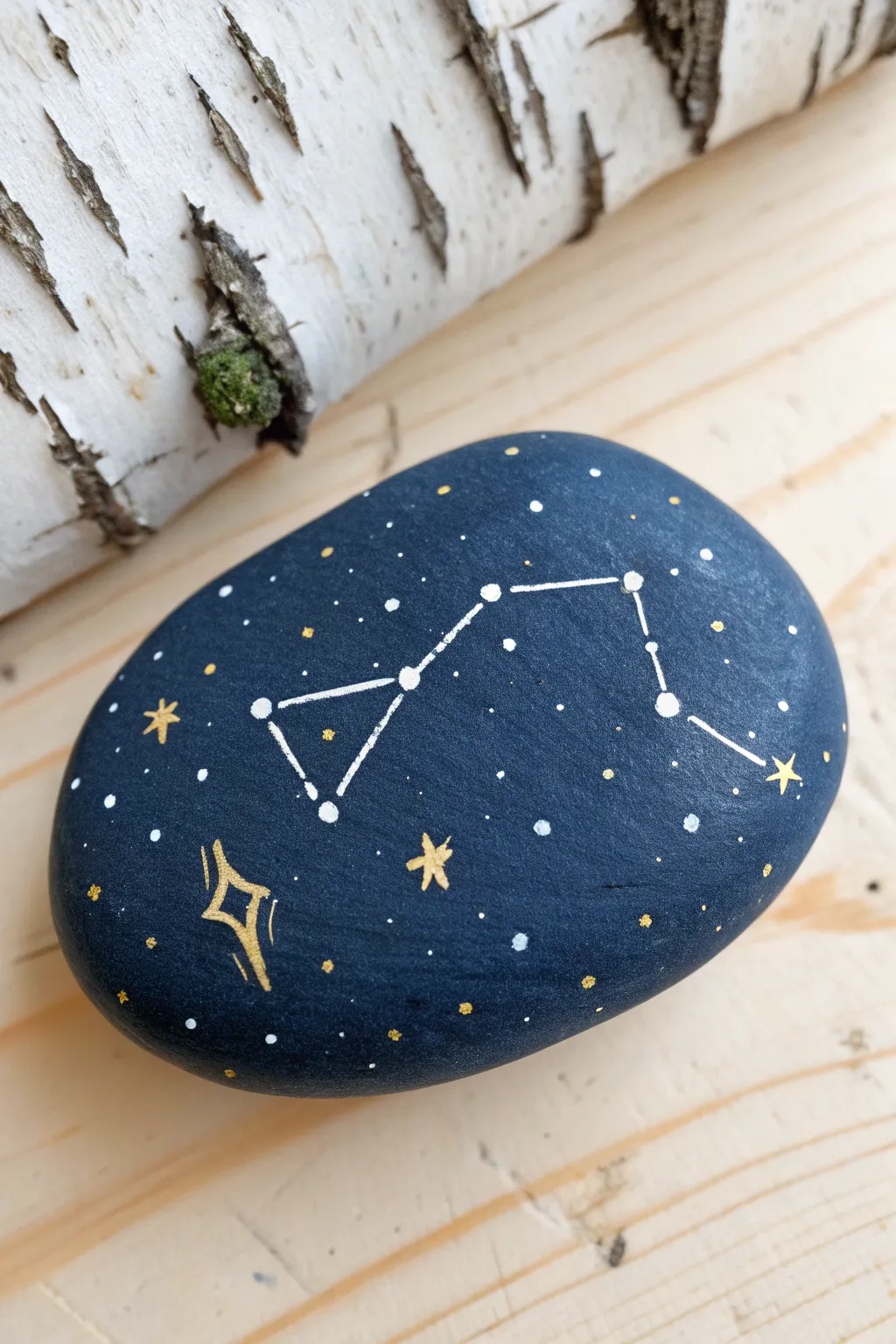 Midnight constellation rock for kids, tiny stars and dotted lines for a magical mini galaxy