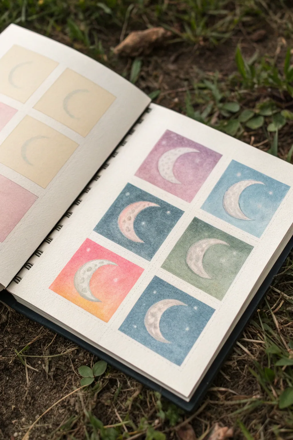 Tiny pastel moon series in five palettes, perfect for exploring mood and color harmony