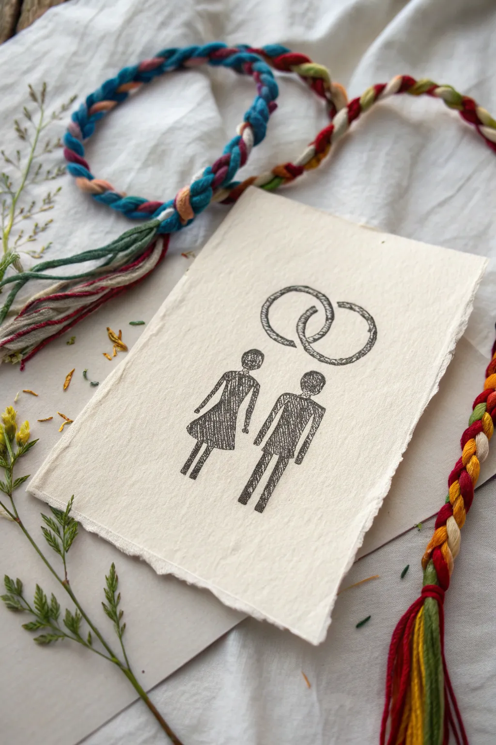 Braided abstract auras around two silhouettes, blending into one shared radiant hue