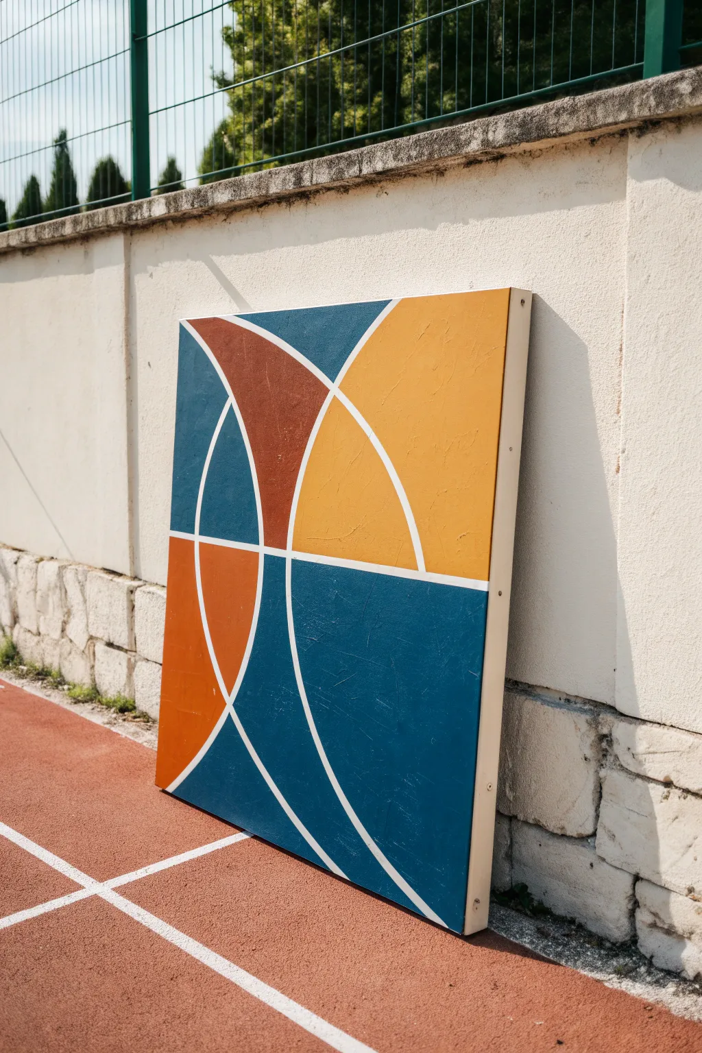 Bold abstract court lines in striking color for a modern minimalist sports art moment