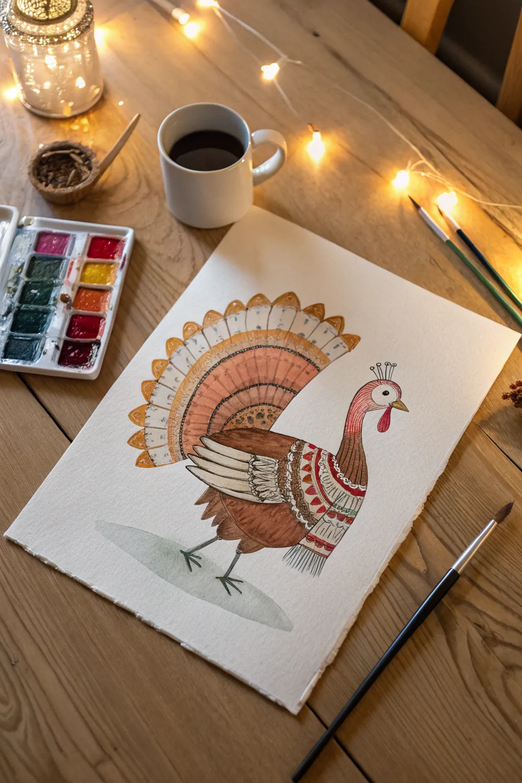 Cozy sweater turkey painting idea with bold fall colors and minimalist boho warmth