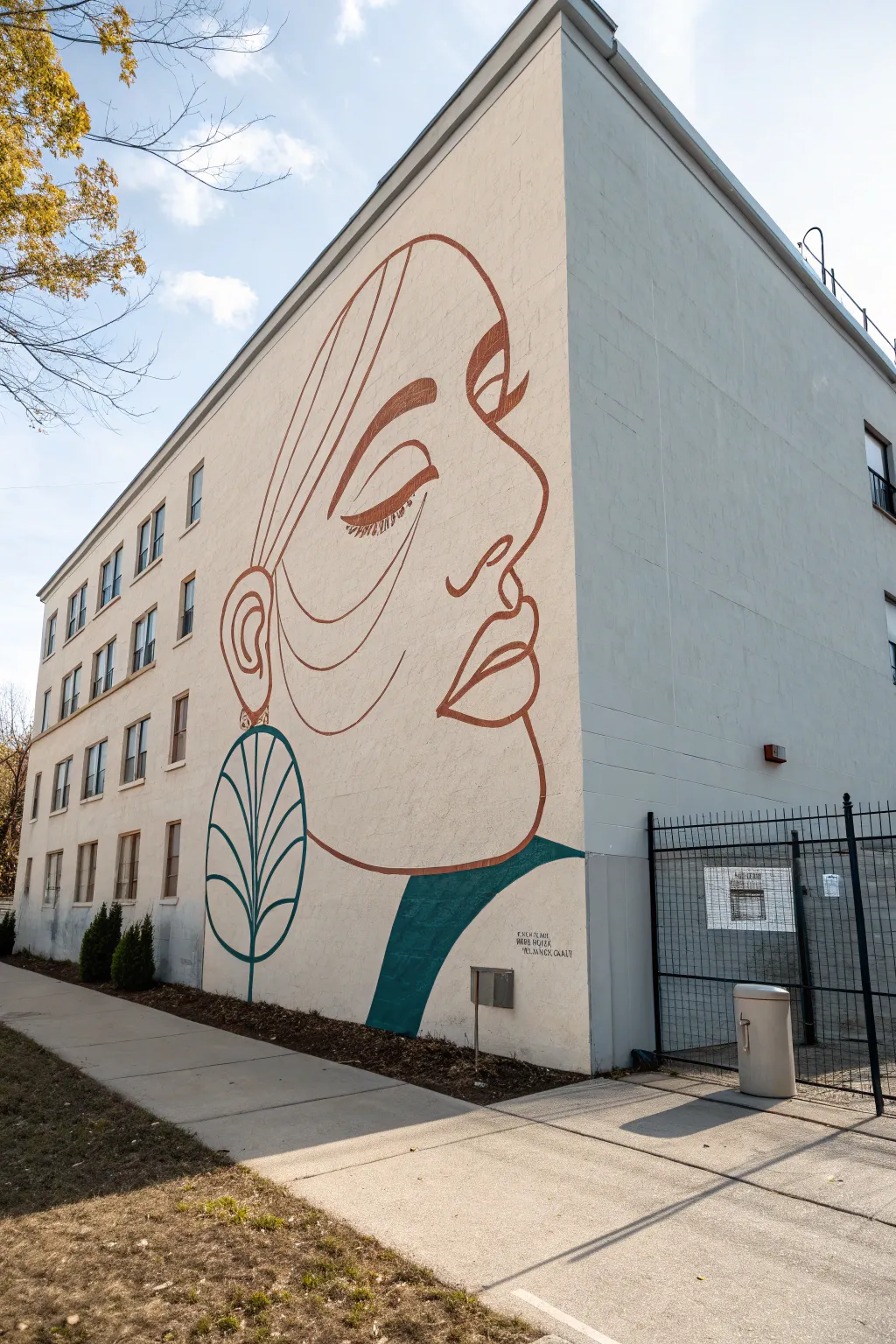 Minimal negative space mural with bold terracotta line art for calm modern wall drama.