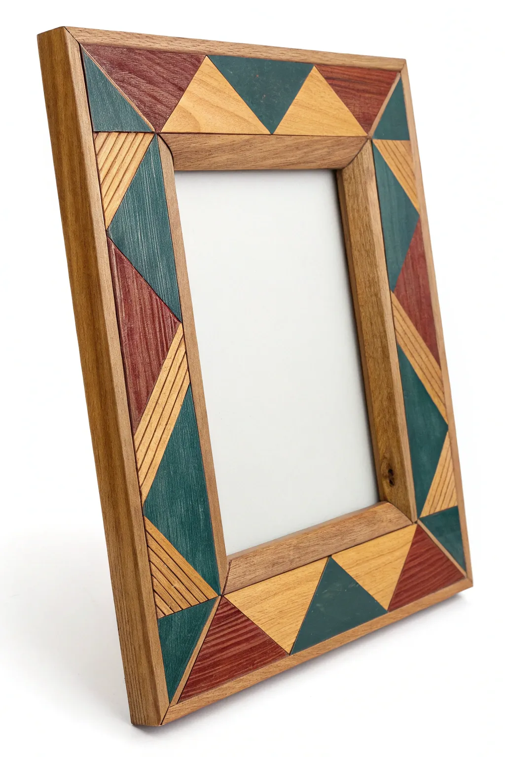 Negative space frame idea: bold painted shapes meet bare wood grain for modern boho simplicity