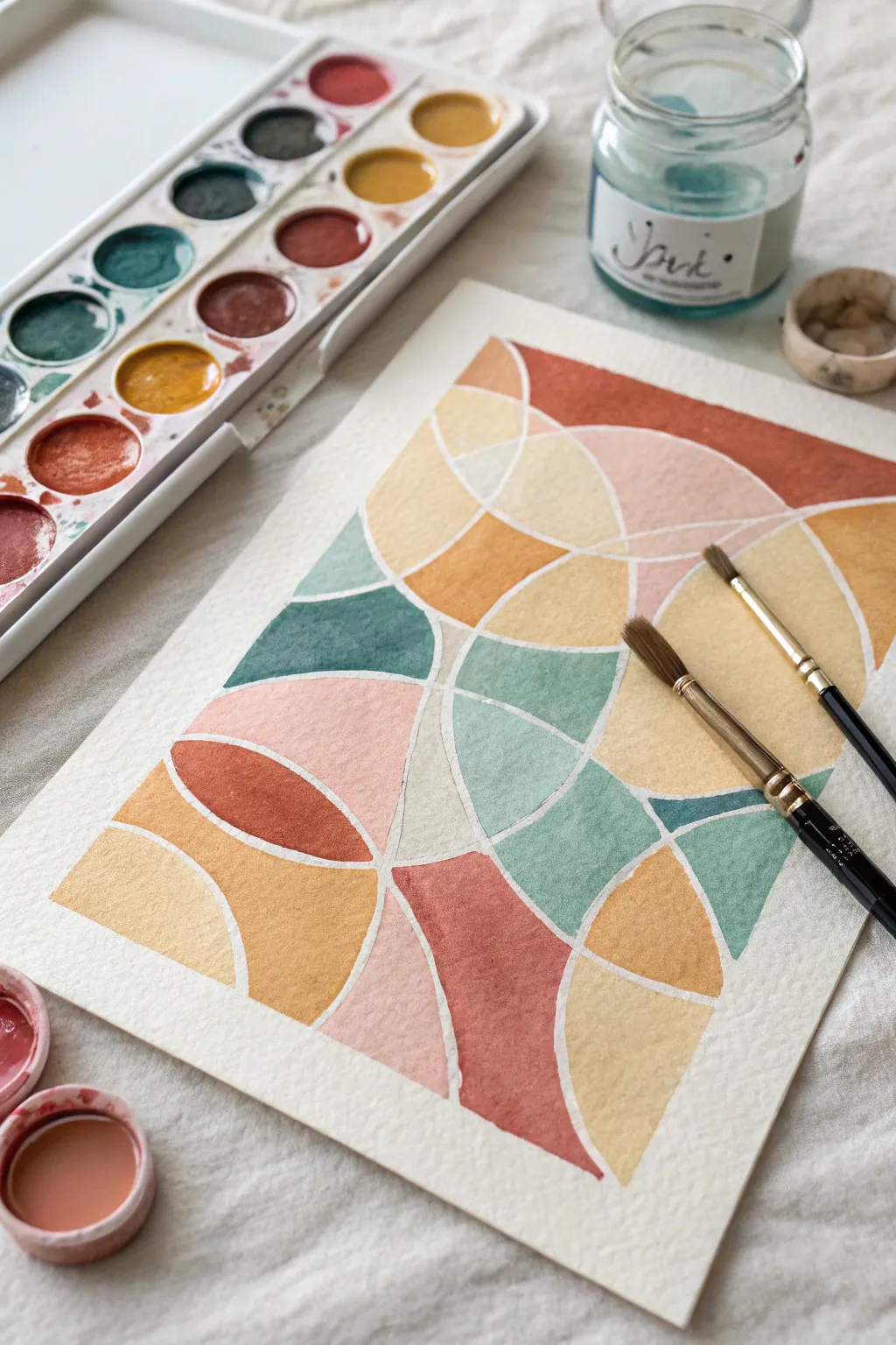 Bold beginner-friendly color blocking with simple shapes for easy abstract art practice.