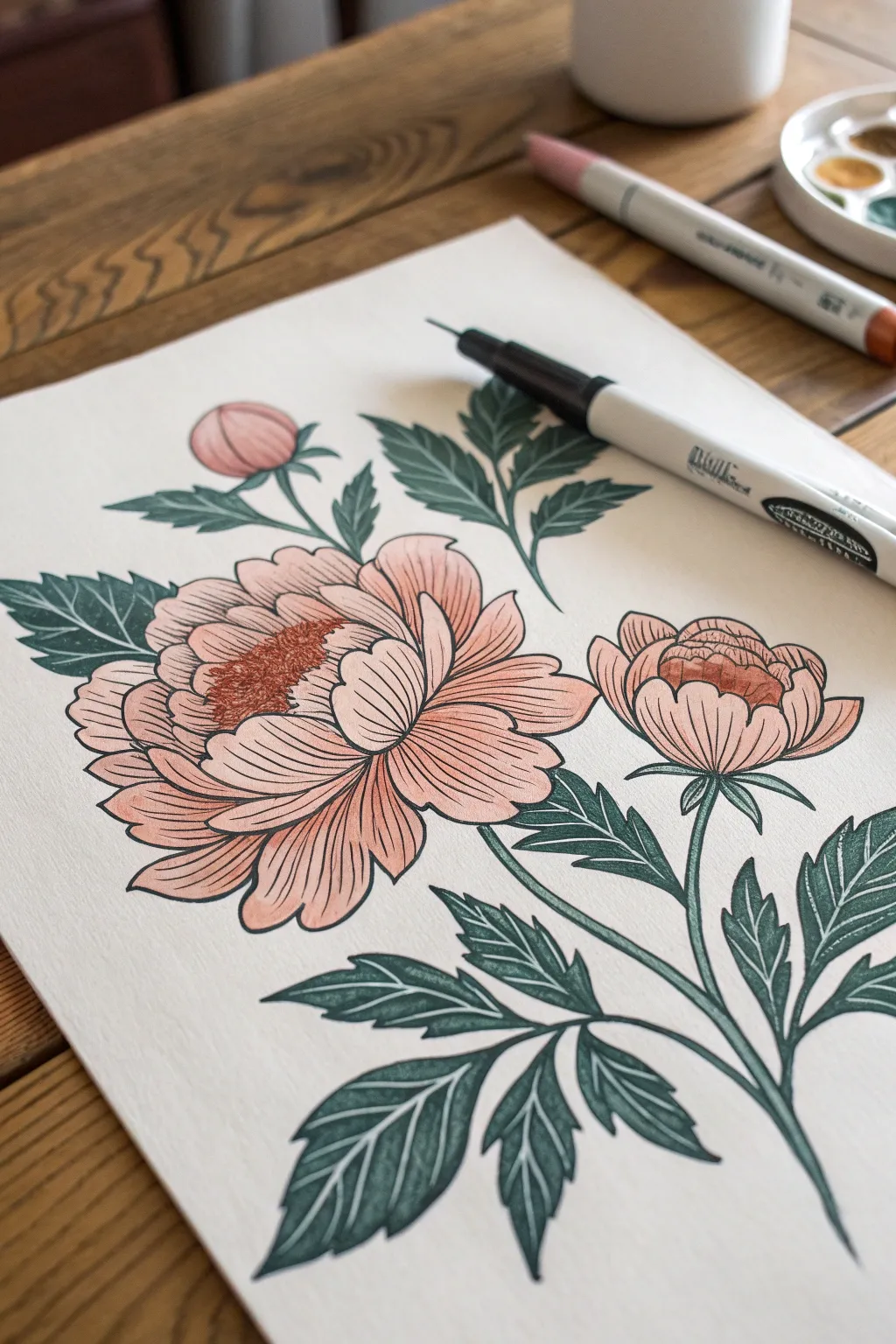Bold acrylic marker florals with layered petals, crisp outlines, and bright white highlights.