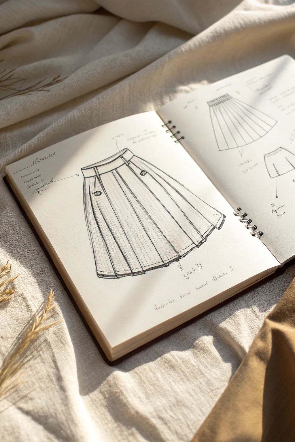 Pleated skirt fold map study with simple arrows and shadows for easy anime outfit drawing