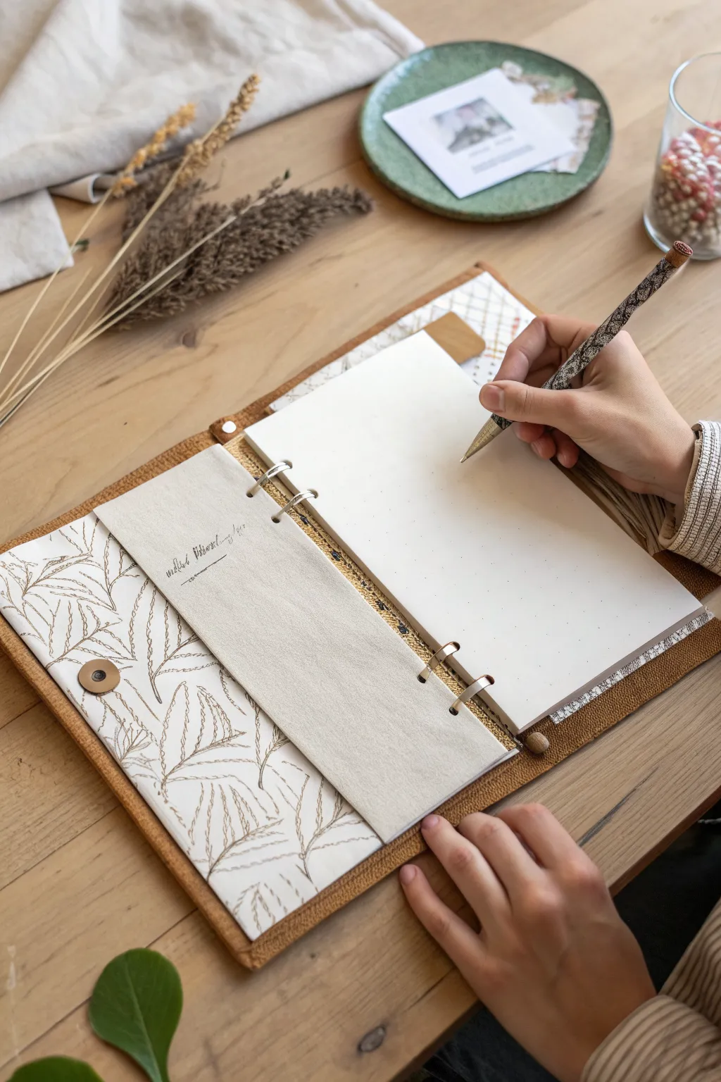 A personalized sketchbook spread with pockets and collage bits, perfect for a relaxed art club session