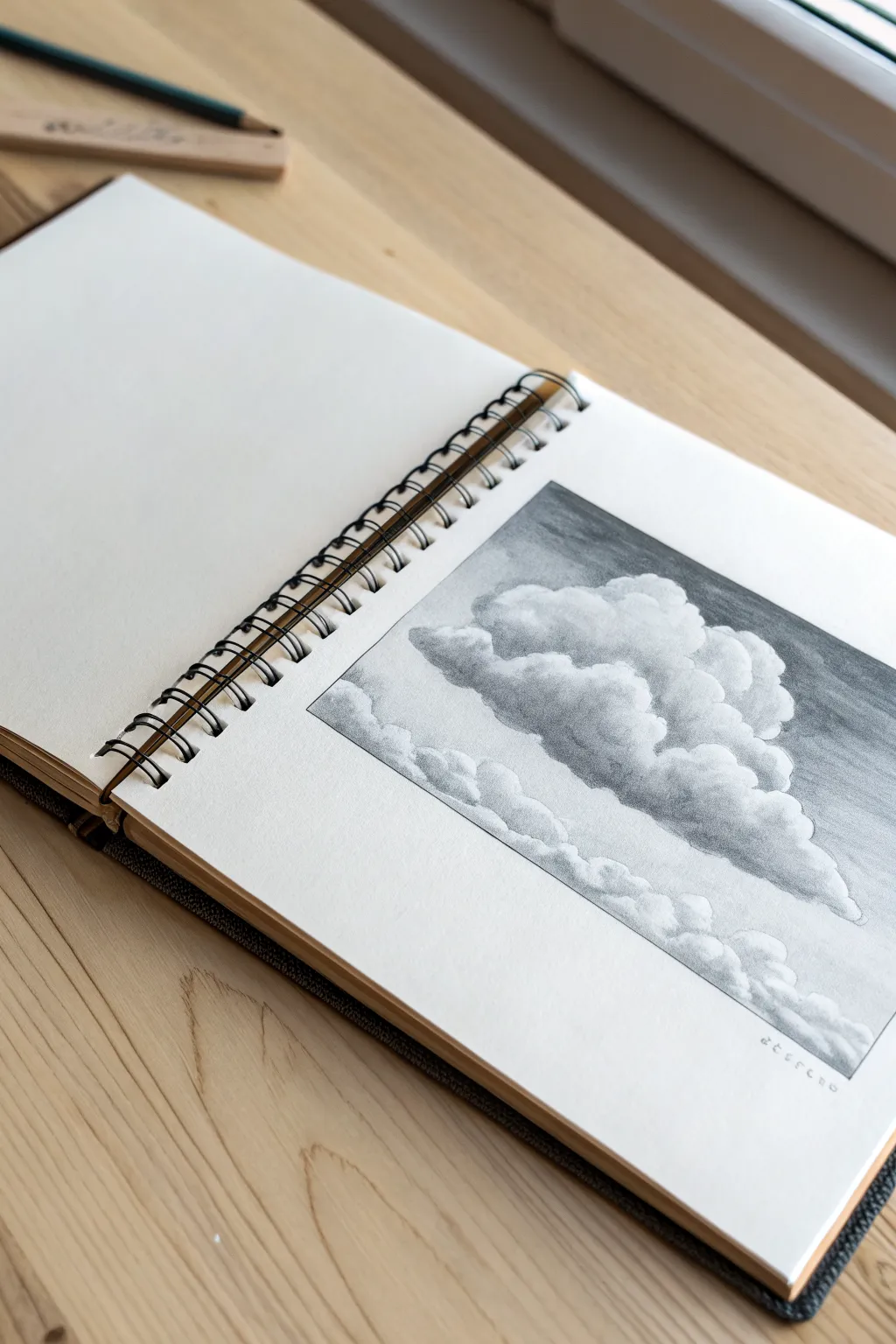 Soft cloud shading study in a minimalist sketchbook, with gentle gradients and subtle highlights