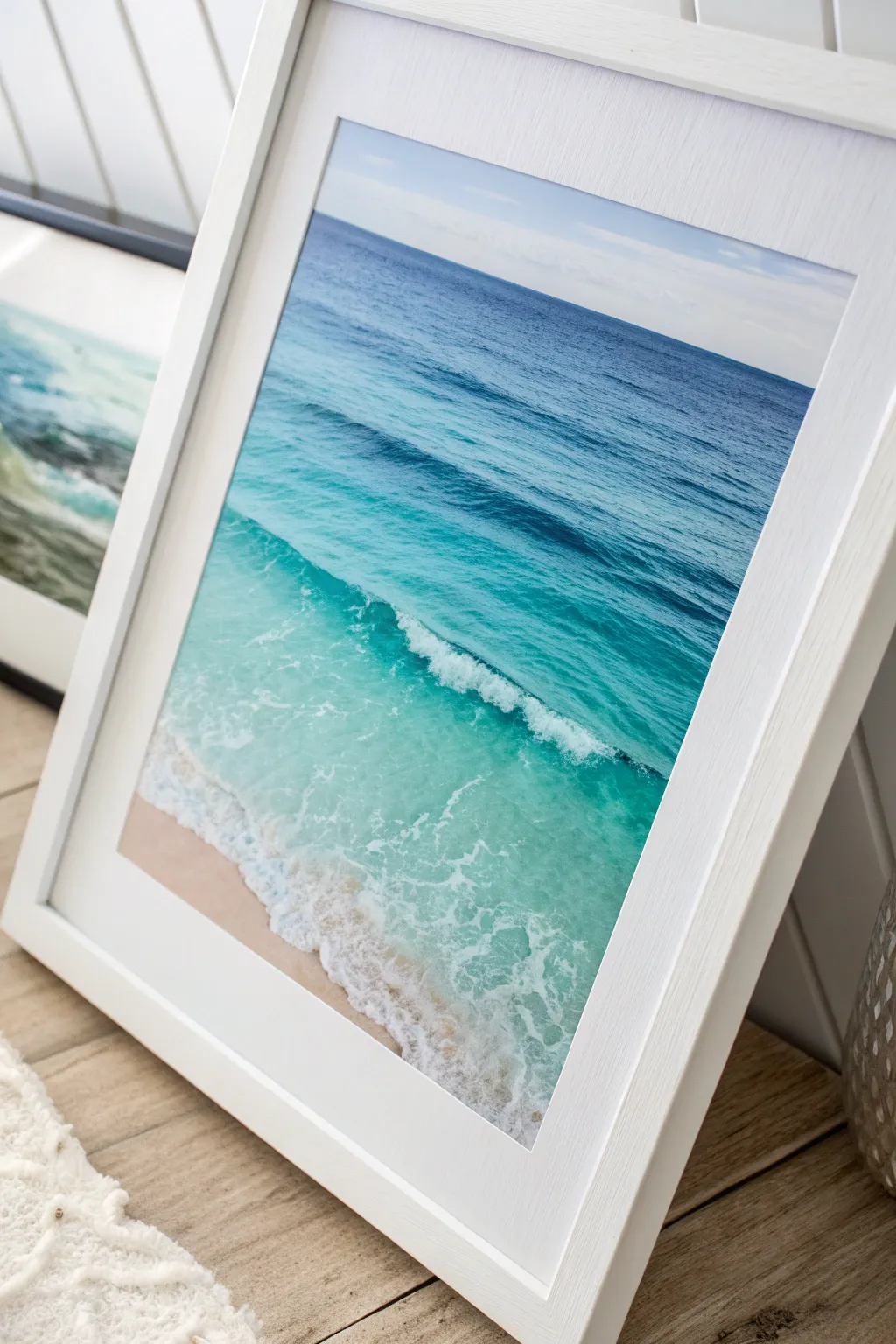 Paint a serene ocean gradient with gentle wave lines for an effortless beach vibe.