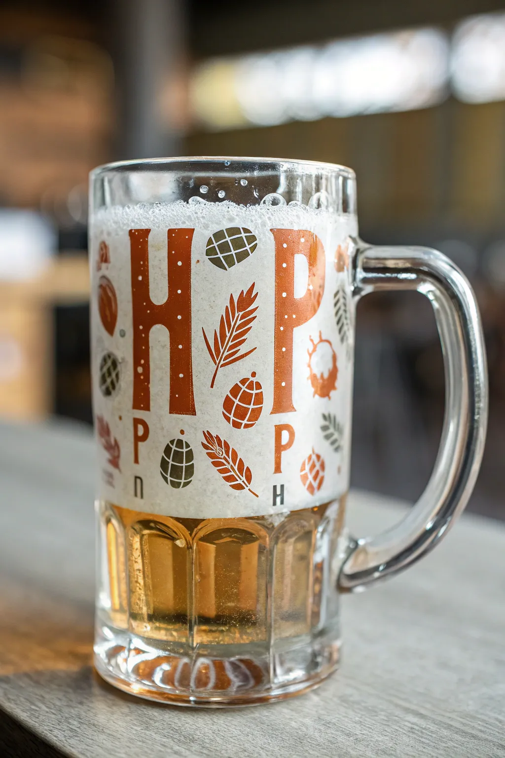 Minimalist beer mug with bold painted faux lettering and glossy finish, ready for your DIY