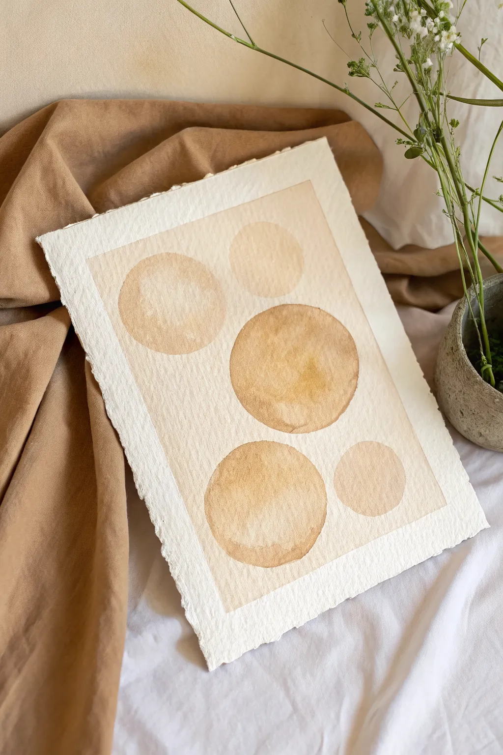 Soft beige blobs on warm sand tones for calm minimalist boho abstract art inspiration.