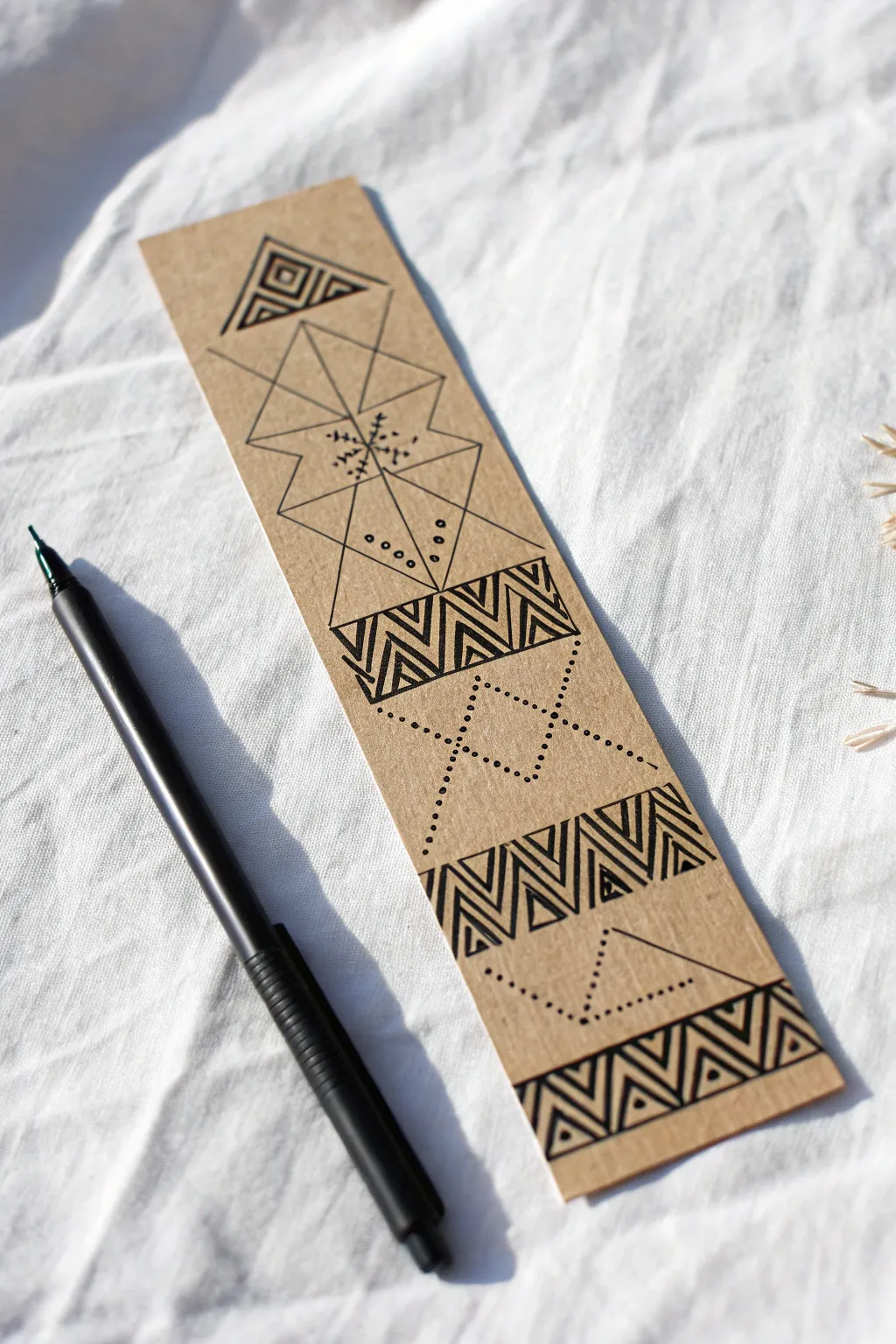 Simple shapes create stunning impact. Try these crisp geometric patterns on textured kraft paper.