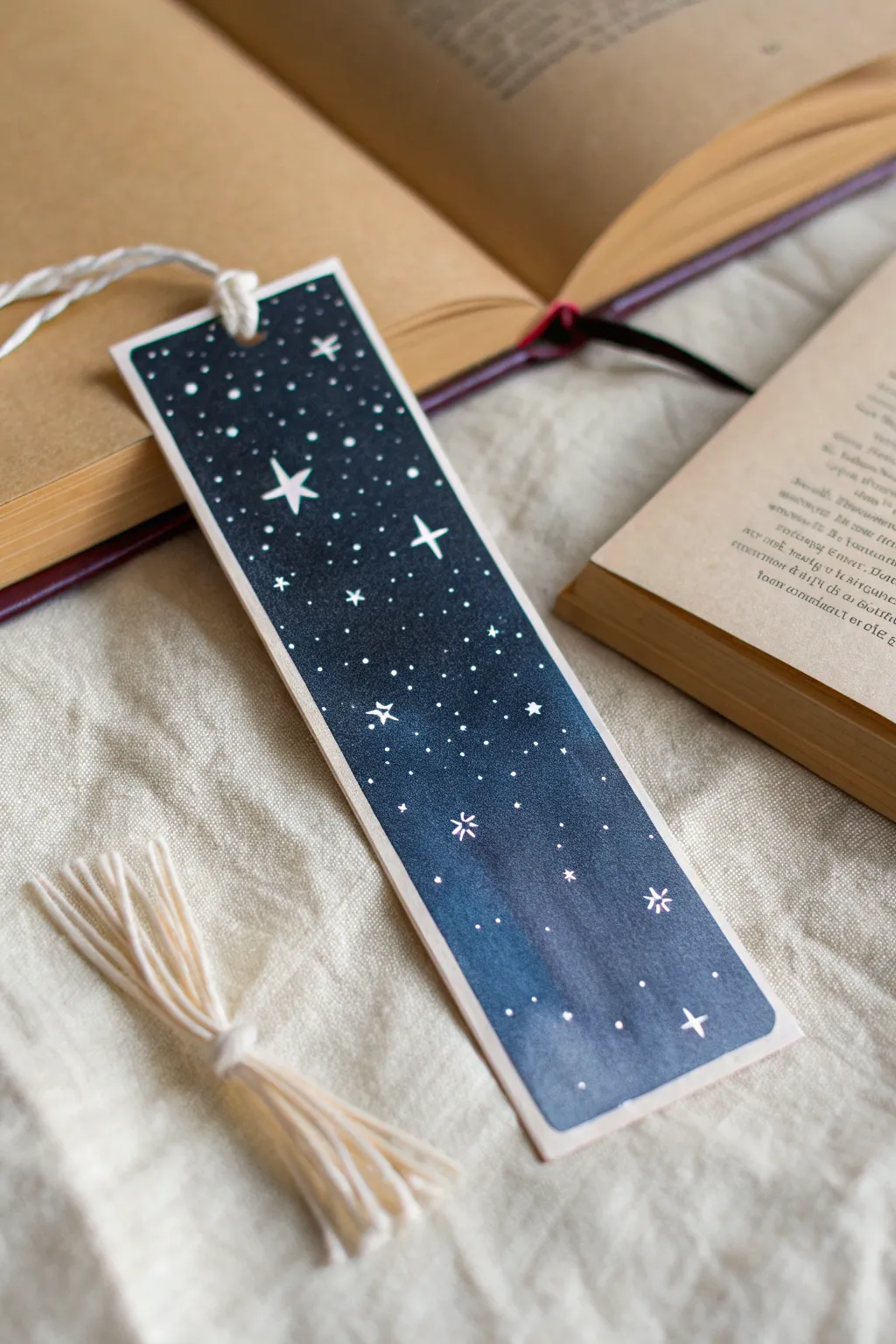 Starry night acrylic bookmark with splatter stars, minimalist boho vibe and bold contrast