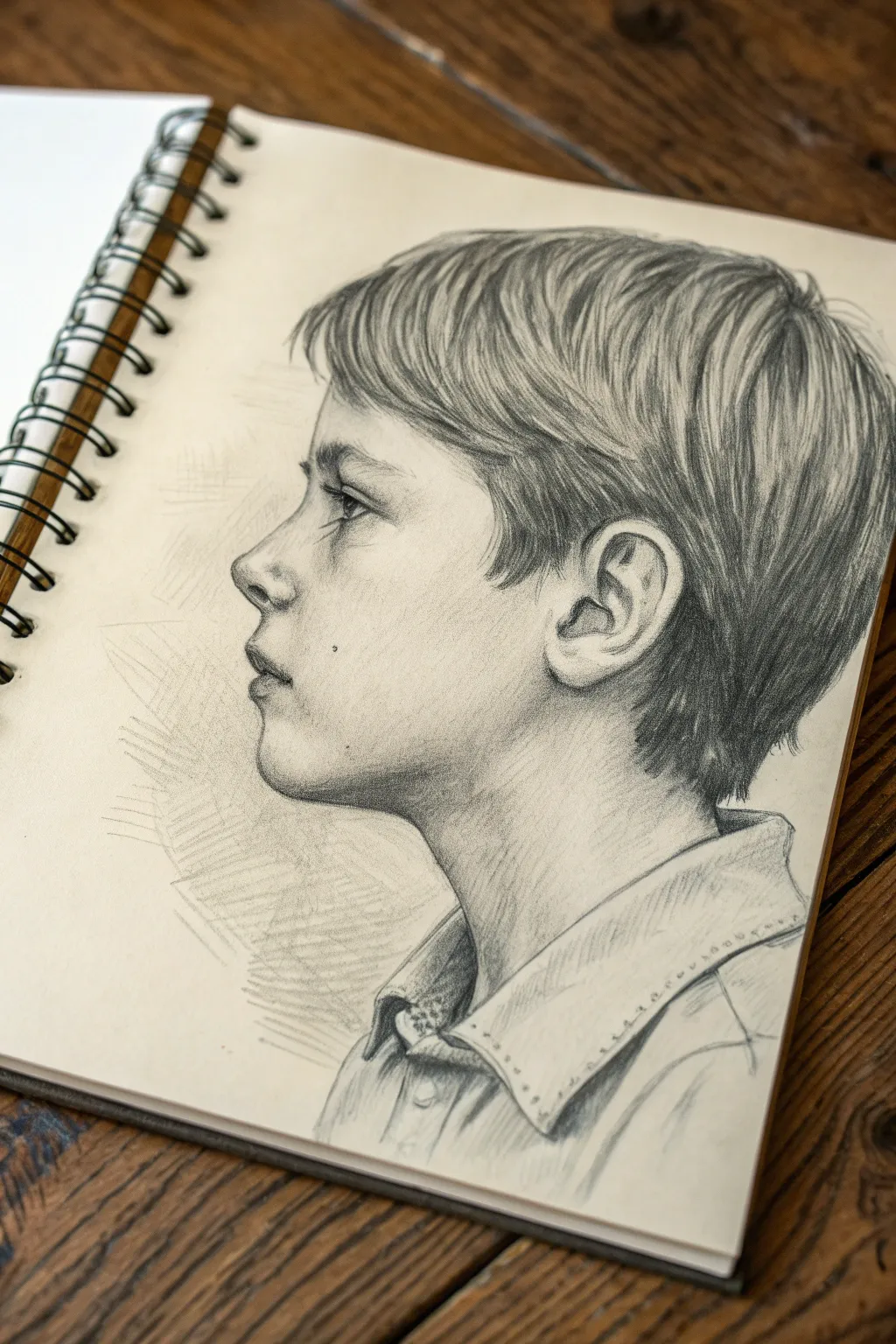 Side-profile boy sketch with a crisp jawline and soft shading for a clean, modern look