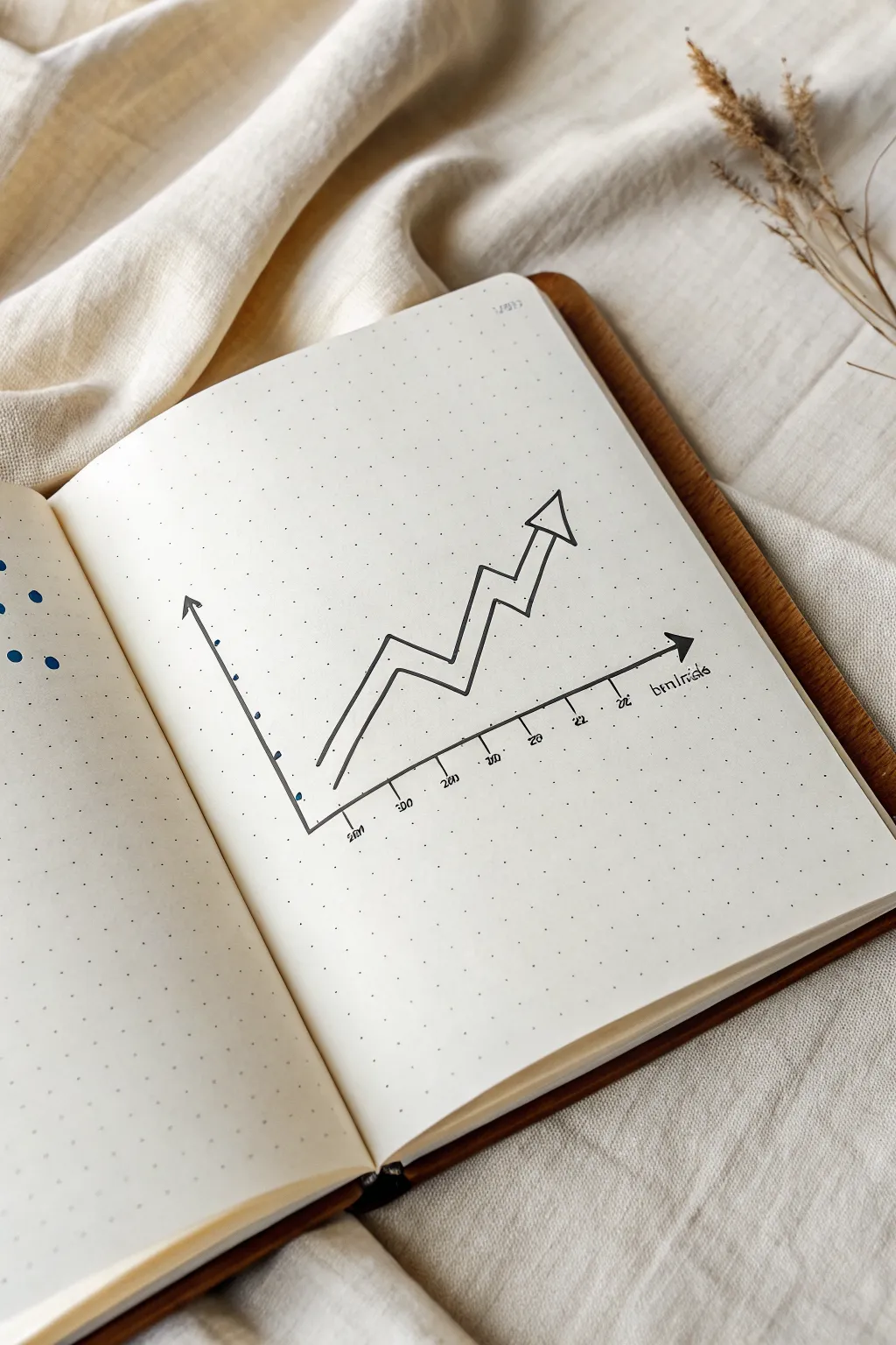 Simple growth chart doodle with bold up arrow, a clean business drawing idea for your notebook