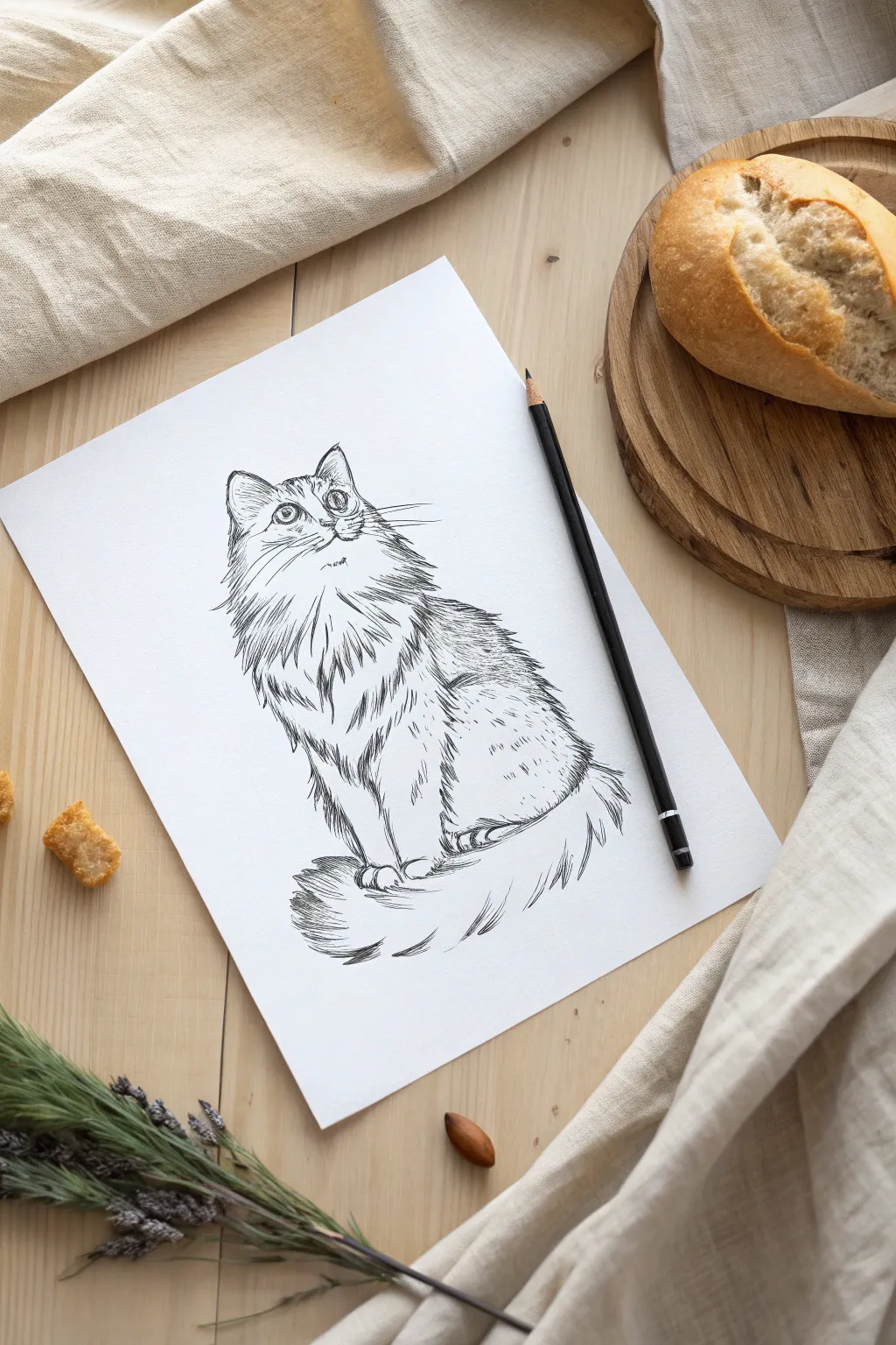 Master the classic cat loaf pose with this simple sketch idea. Perfect for your next art project.
