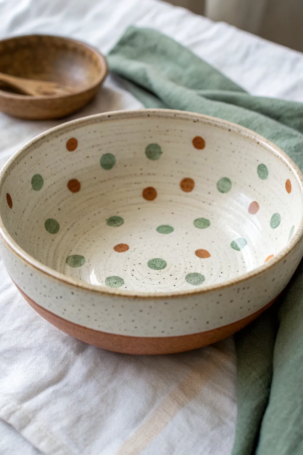 Minimalist polka dots inside a ceramic bowl: a simple, modern painting idea anyone can try