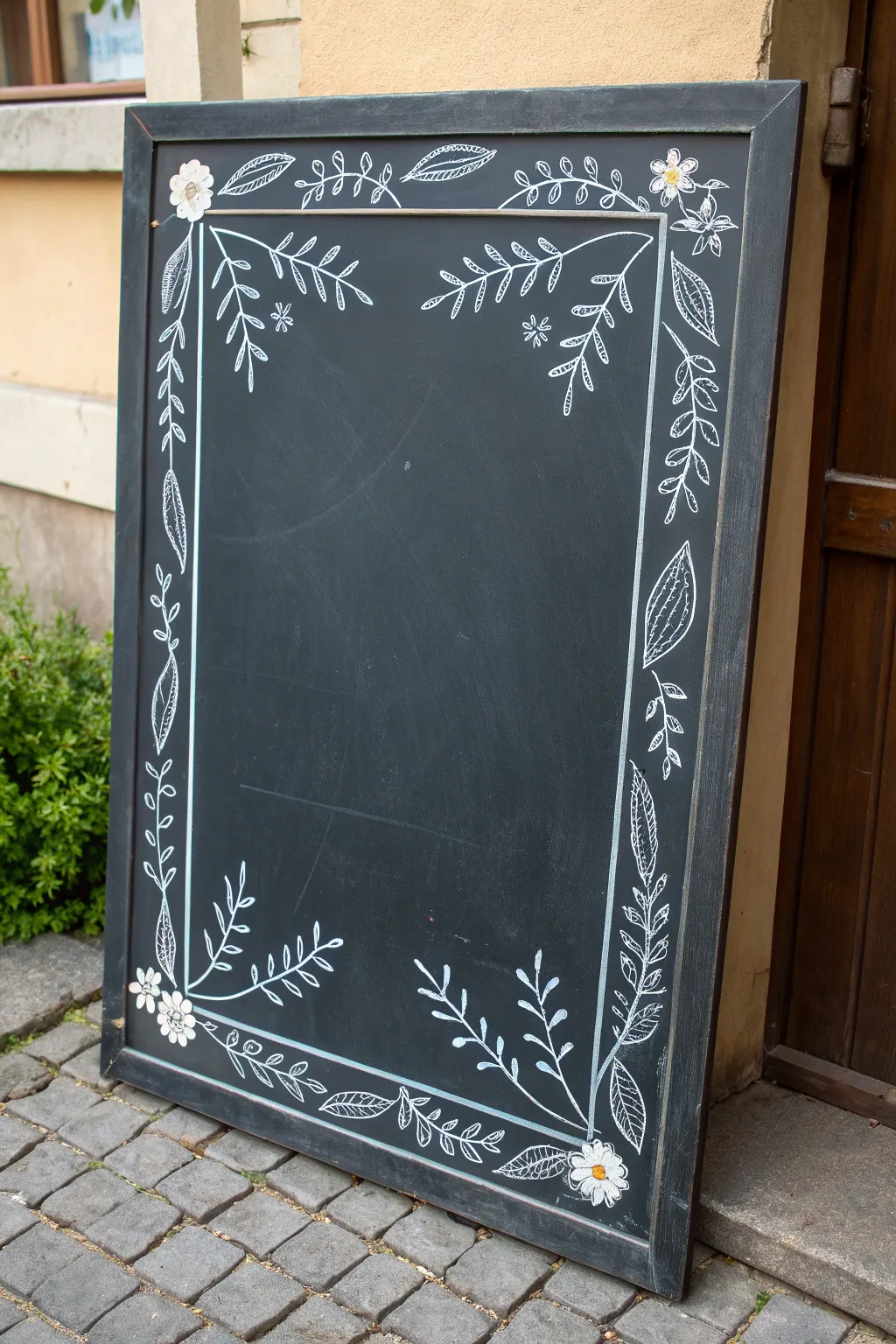 Minimal chalk floral frame for your message, simple Scandinavian boho border idea.
