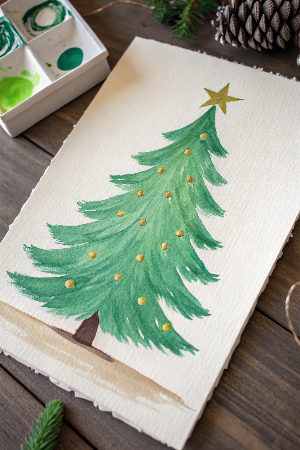 Two-tone acrylic Christmas tree with bold wet blending and simple ornaments, minimalist holiday charm